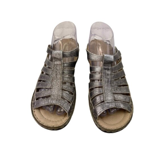 *Josef Seibel Sandals Womens 41 Metallic Silver Caged Strappy Slip On Slide Mule - Picture 2 of 11